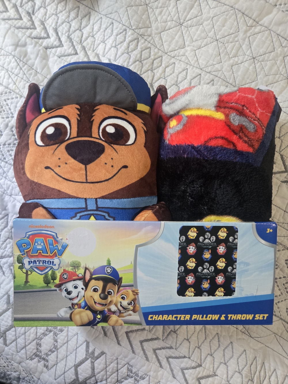 Paw Patrol Chase Plush Character Pillow with Red and Black Throw
